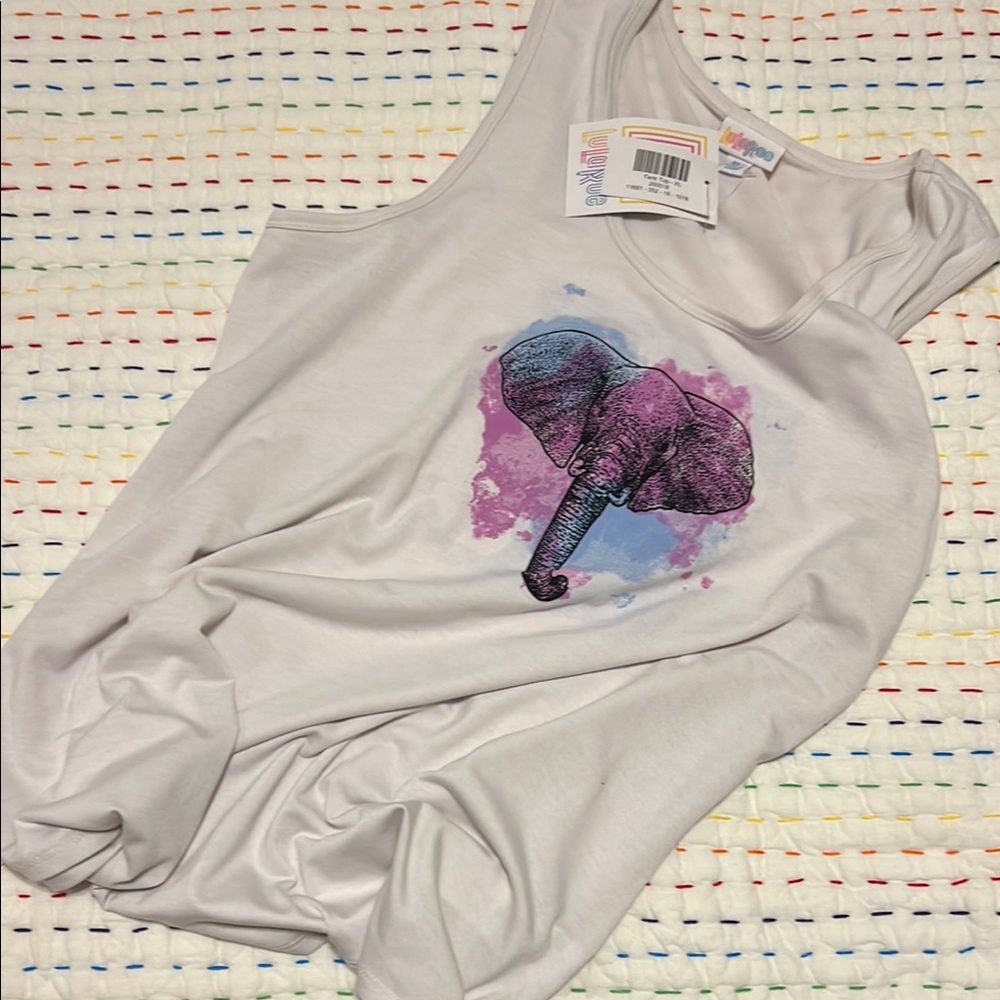 LuLaRoe Women's Muscle Tee with Elephant Design - Purple and Blue